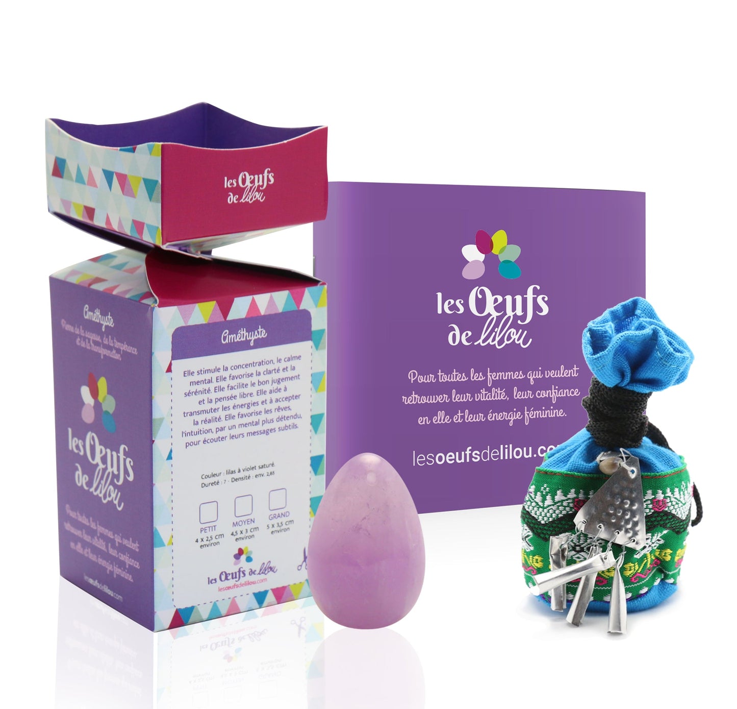 Kit complet Œuf de Yoni Améthyste PETIT NON PERCÉ
