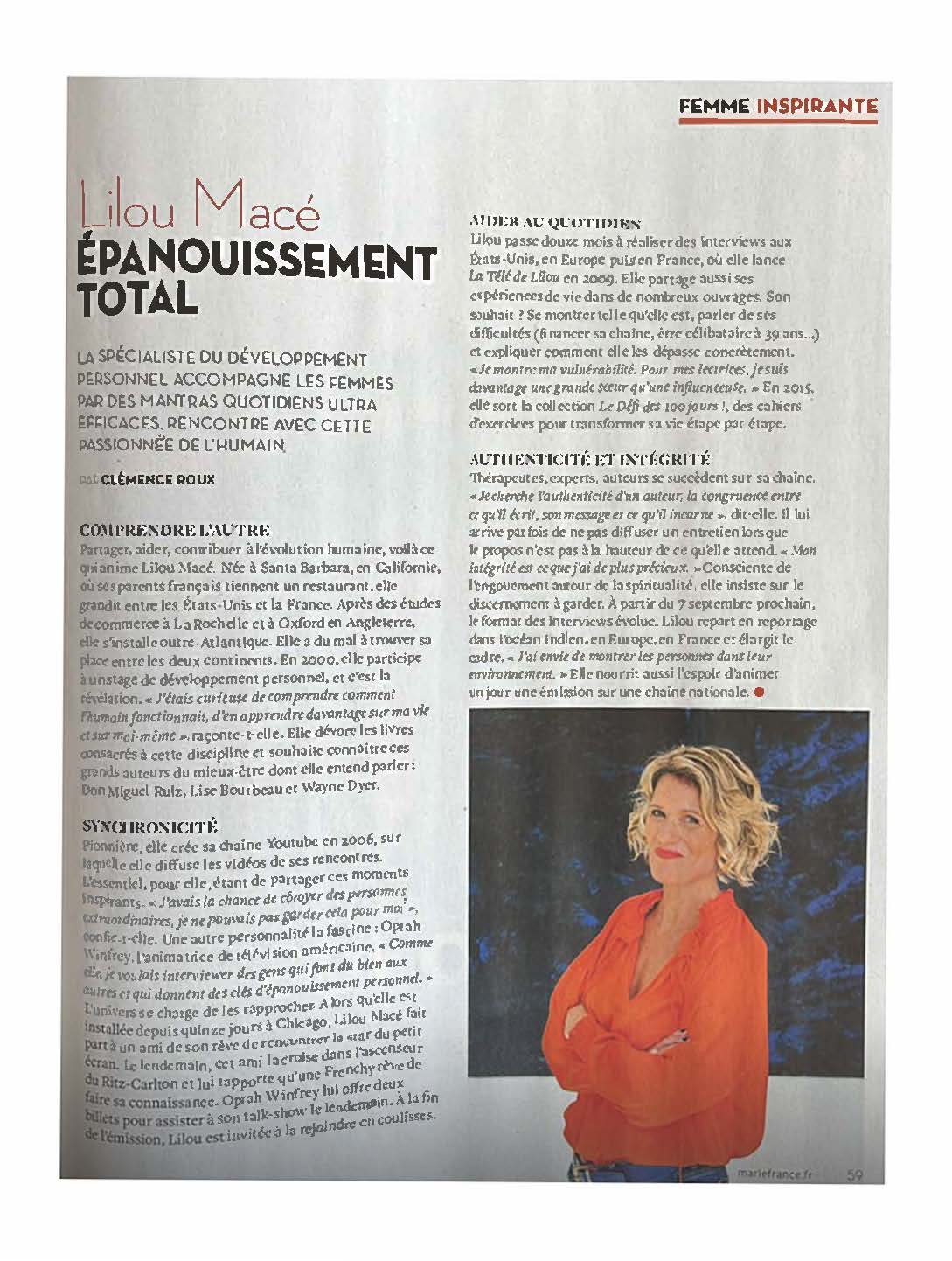 Lilou Macé dans Marie France 🌟 une exploratrice de l’âme au service de l’éveil