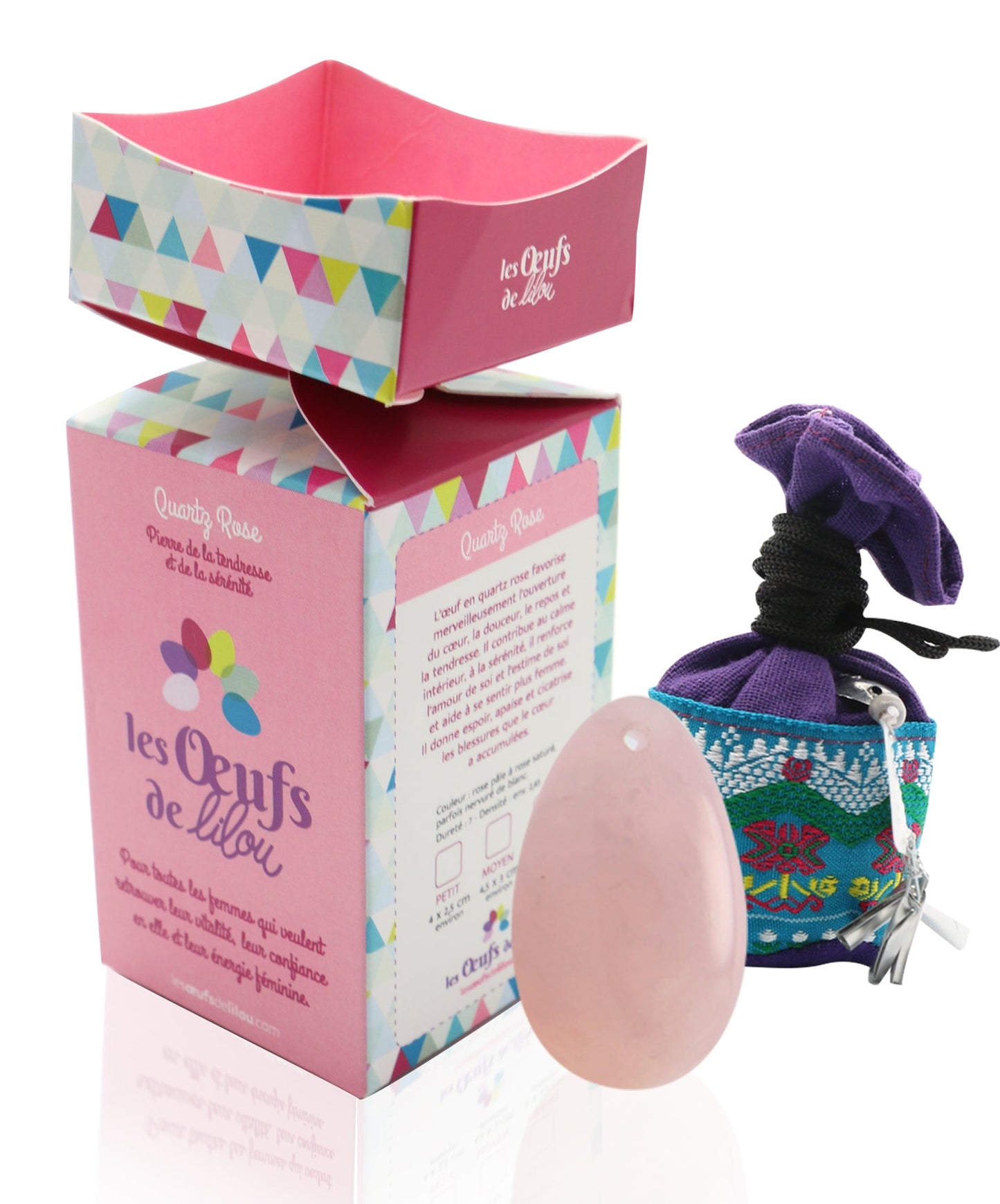 Kit complet Œuf de Yoni Quartz Rose MOYEN PERCÉ, douceur et amour de soi