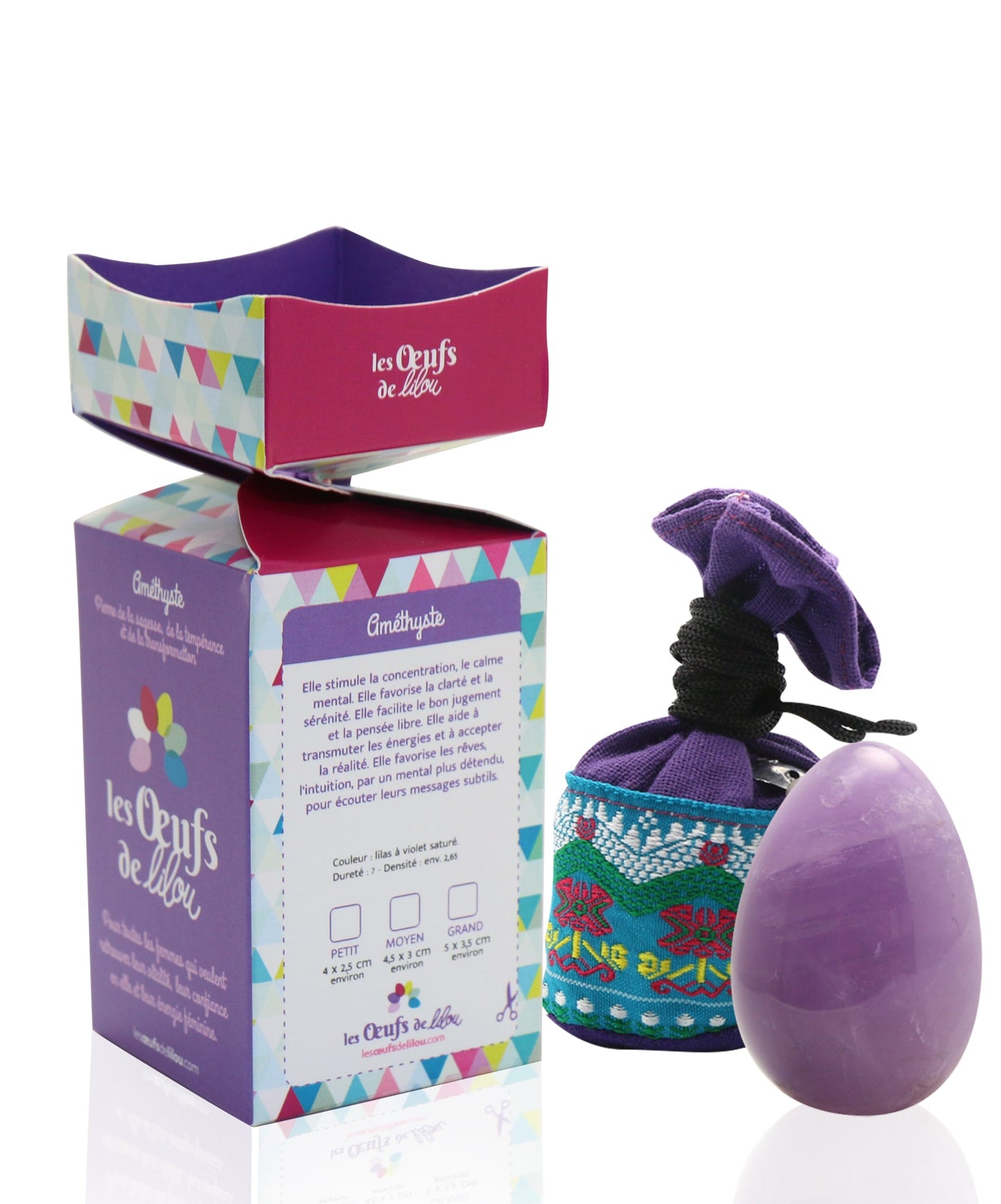 Kit complet Œuf de Yoni Améthyste MOYEN PERCÉ, en quête de spiritualité