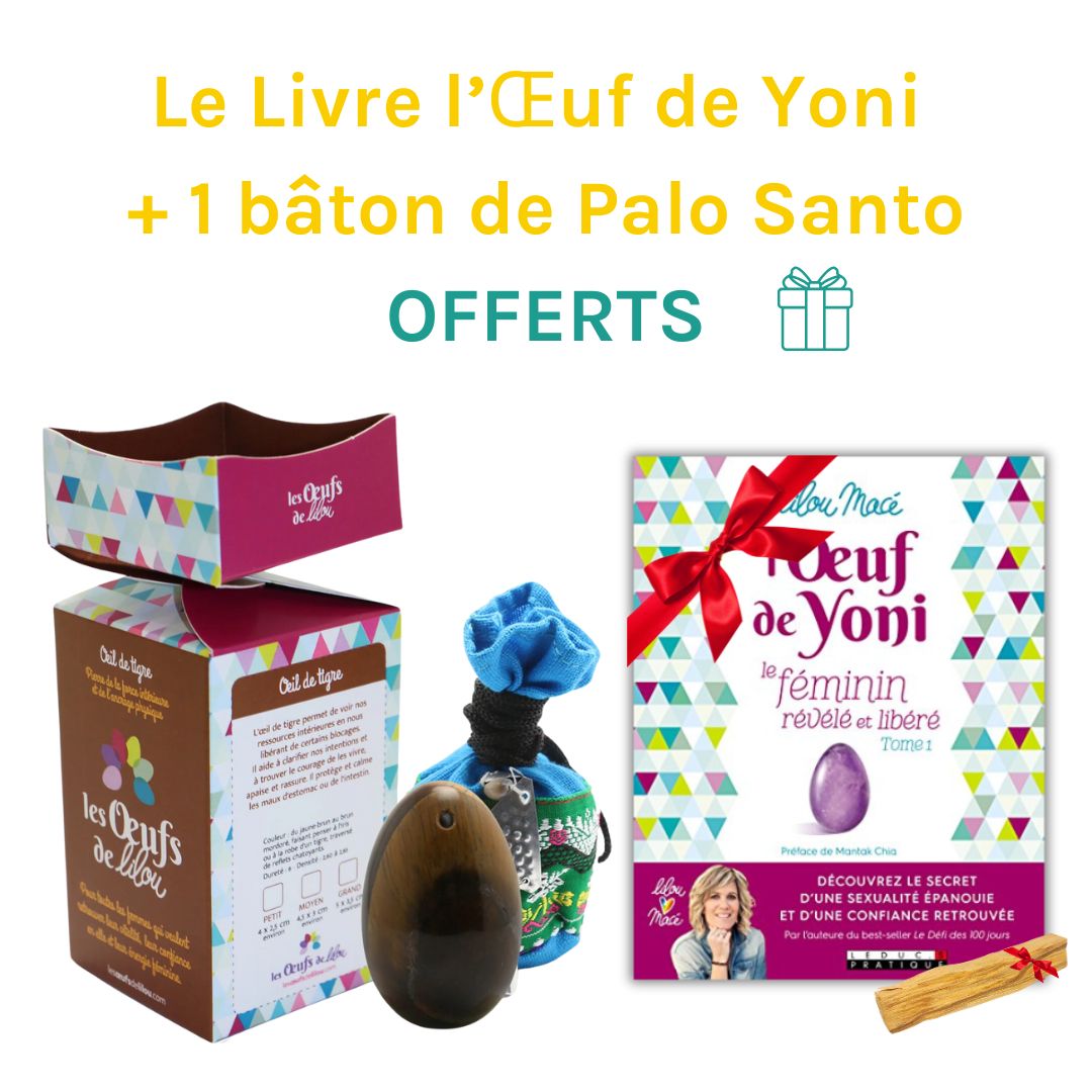 Kit complet Œuf de Yoni en Œil de Tigre Grande Taille Percé – Allié Puissant pour la Péri-Ménopause et la Ménopause- Offre spéciale🎁