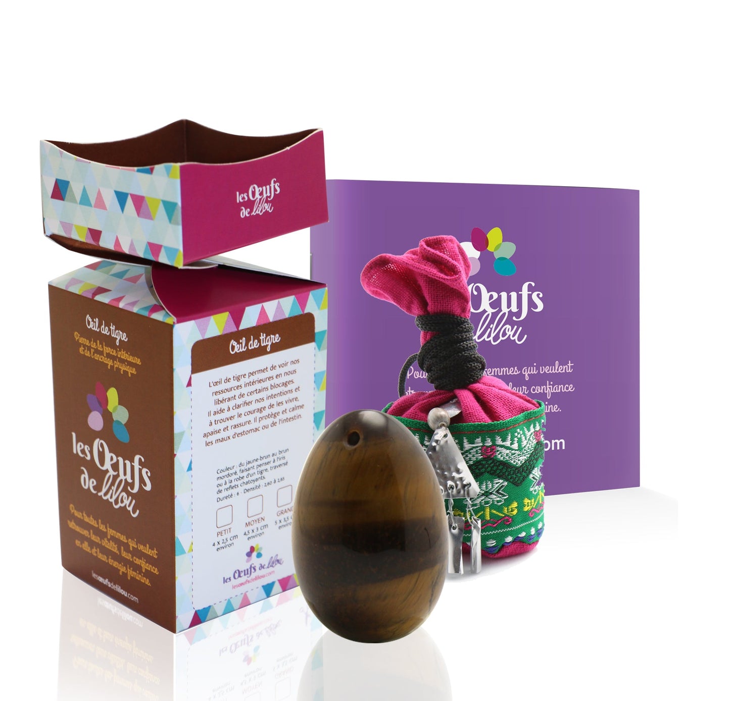 Kit complet Œuf de Yoni en Œil de Tigre Grande Taille Percé – Allié Puissant pour la Péri-Ménopause et la Ménopause- Offre spéciale🎁