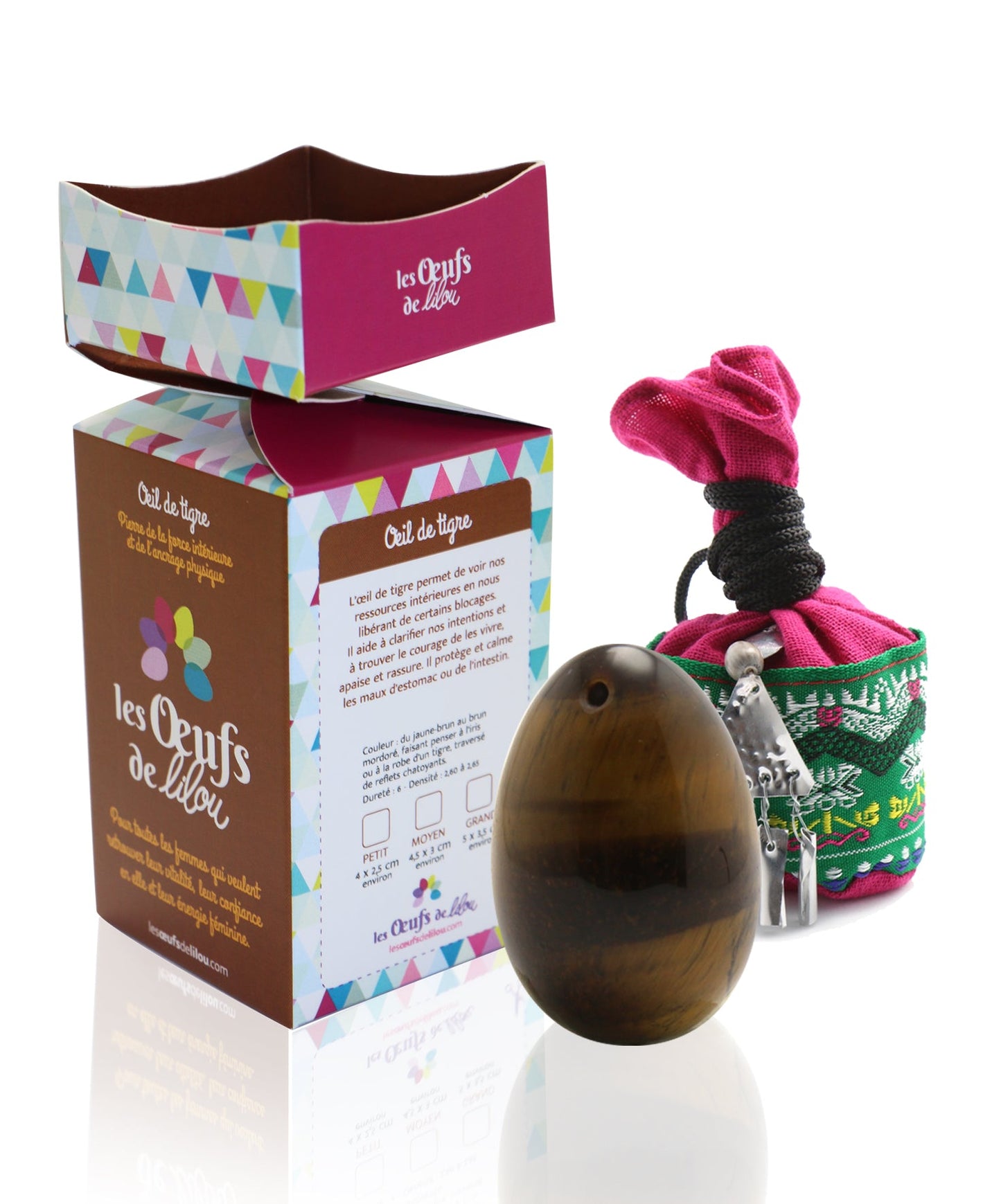 Kit complet Œuf de Yoni en Œil de Tigre Grande Taille Percé – Allié Puissant pour la Péri-Ménopause et la Ménopause- Offre spéciale🎁