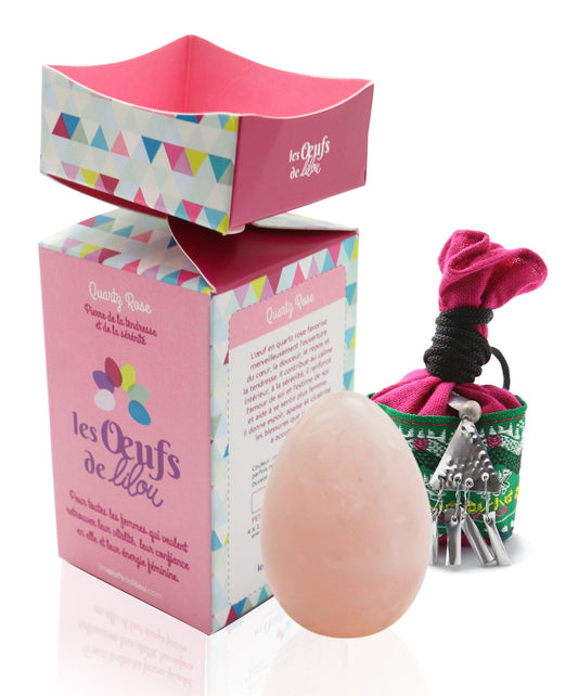Kit complet Œuf de Yoni Quartz Rose MOYEN PERCÉ, douceur et confiance en soi