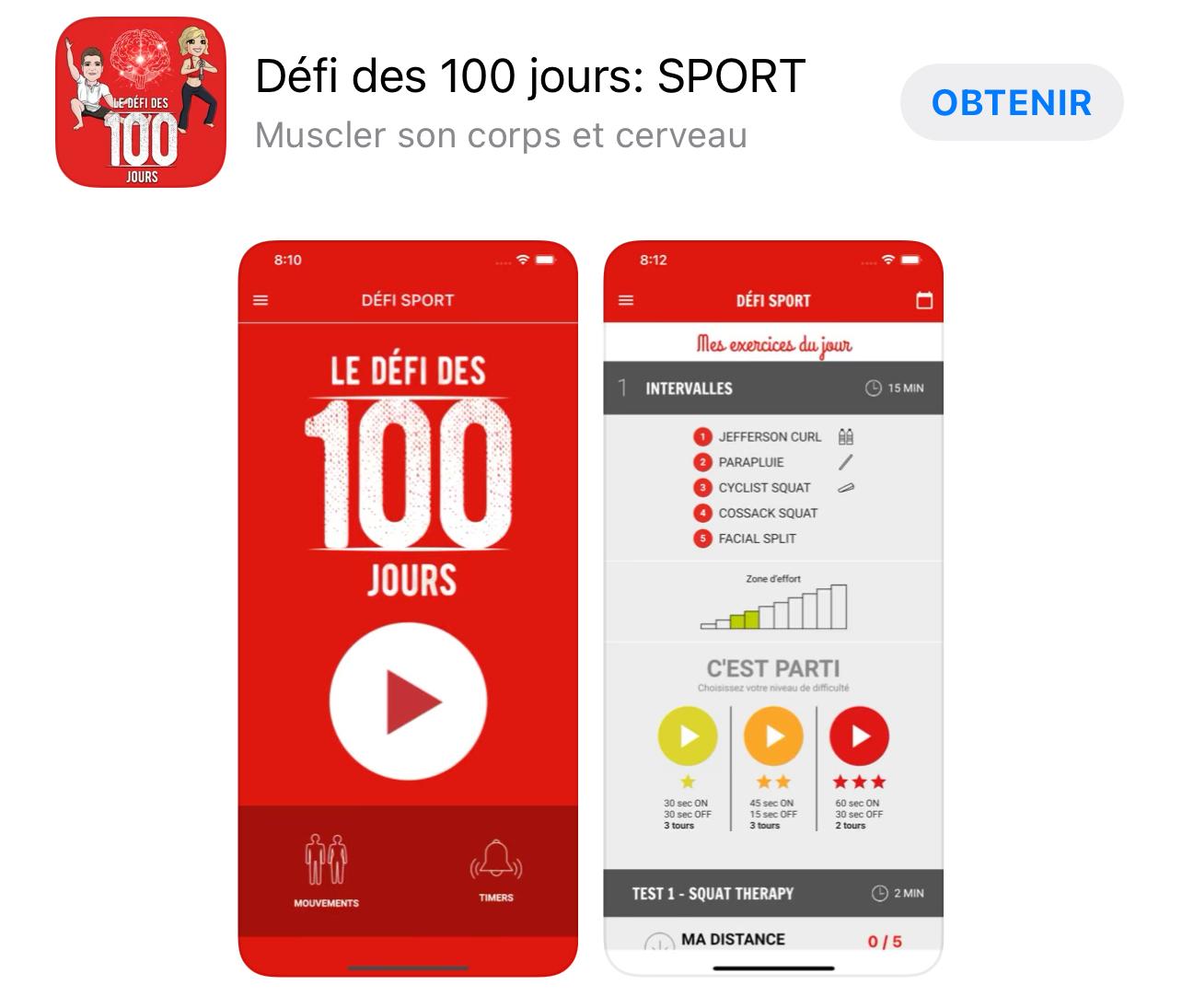 Application du Défi des 100 jours POUR MUSCLER SON CORPS ET SON CERVEAU  de Lilou Macé et David Bouih