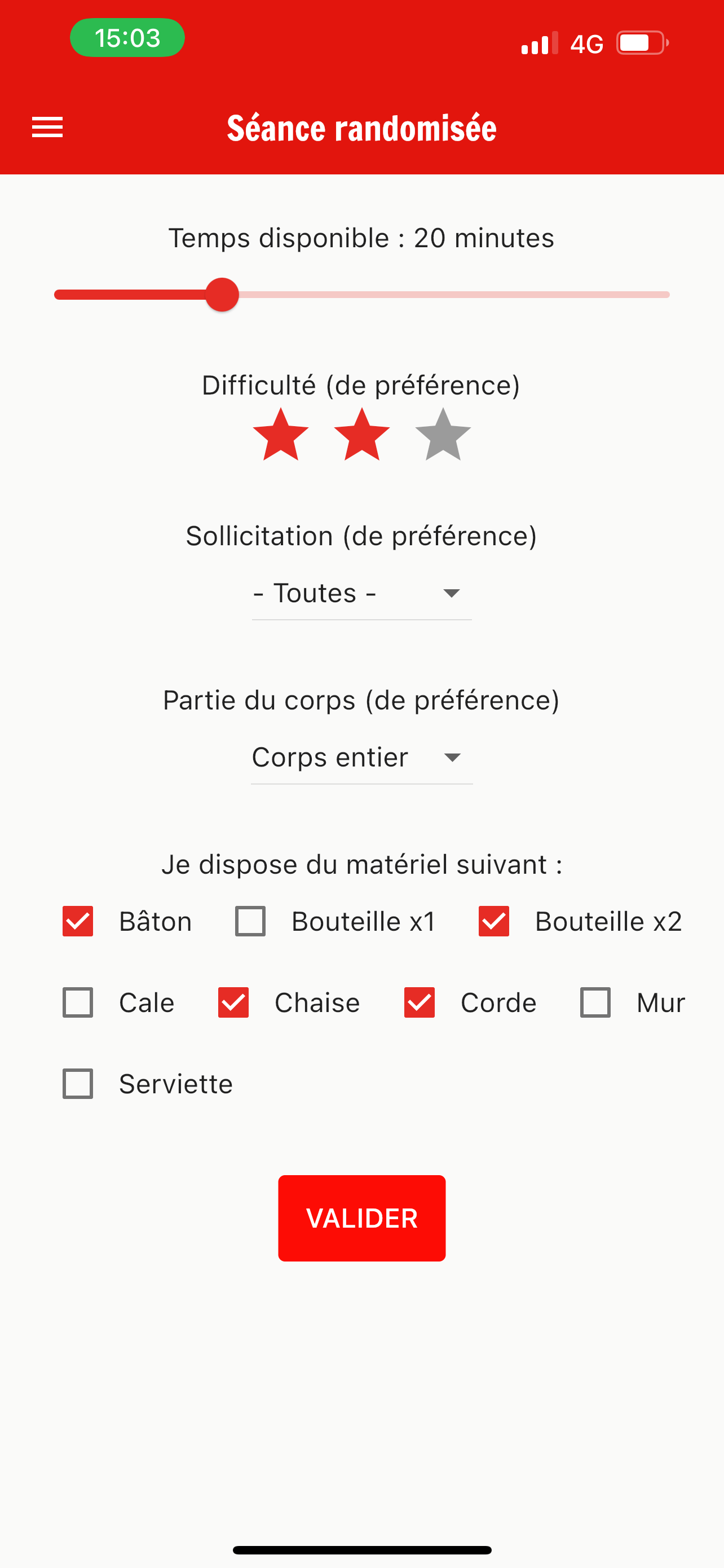 SÉANCES DE SPORT RANDOMISÉES (application) forfait de 100 jours