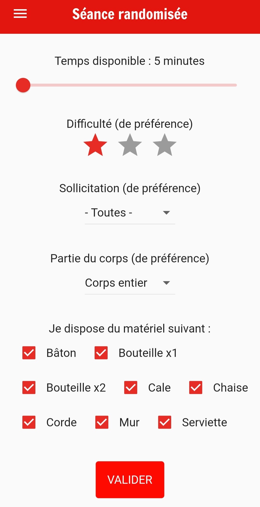 SÉANCES DE SPORT RANDOMISÉES (application) forfait de 100 jours