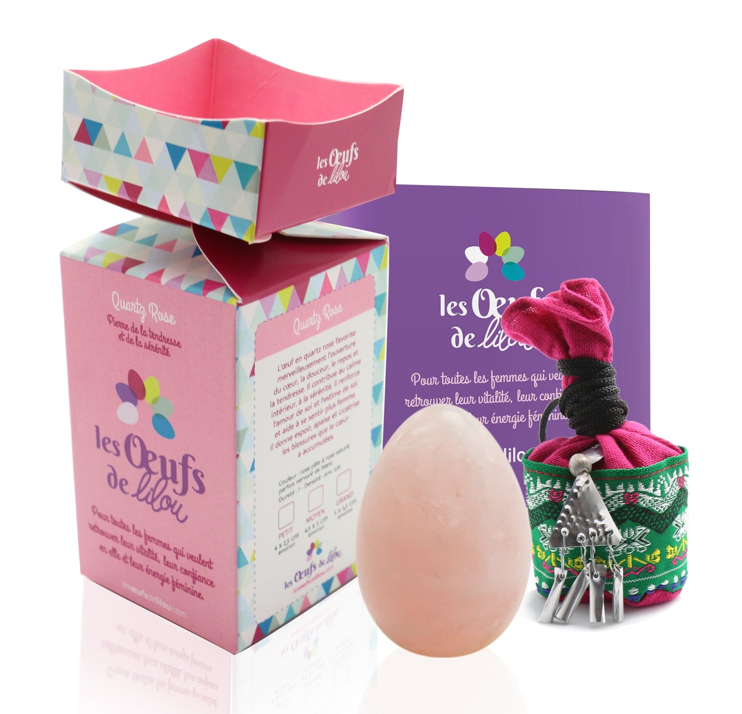 Kit complet Oeuf de Yoni Quartz Rose MOYEN NON PERCÉ, pierre de la douceur et amour de soi, Les Oeufs de Lilou